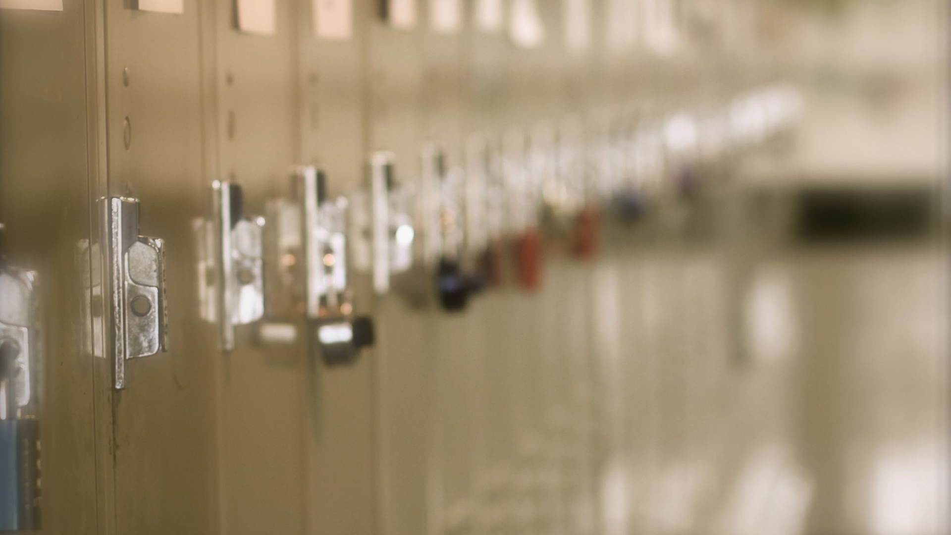 Close-up of lockers in a school hallway